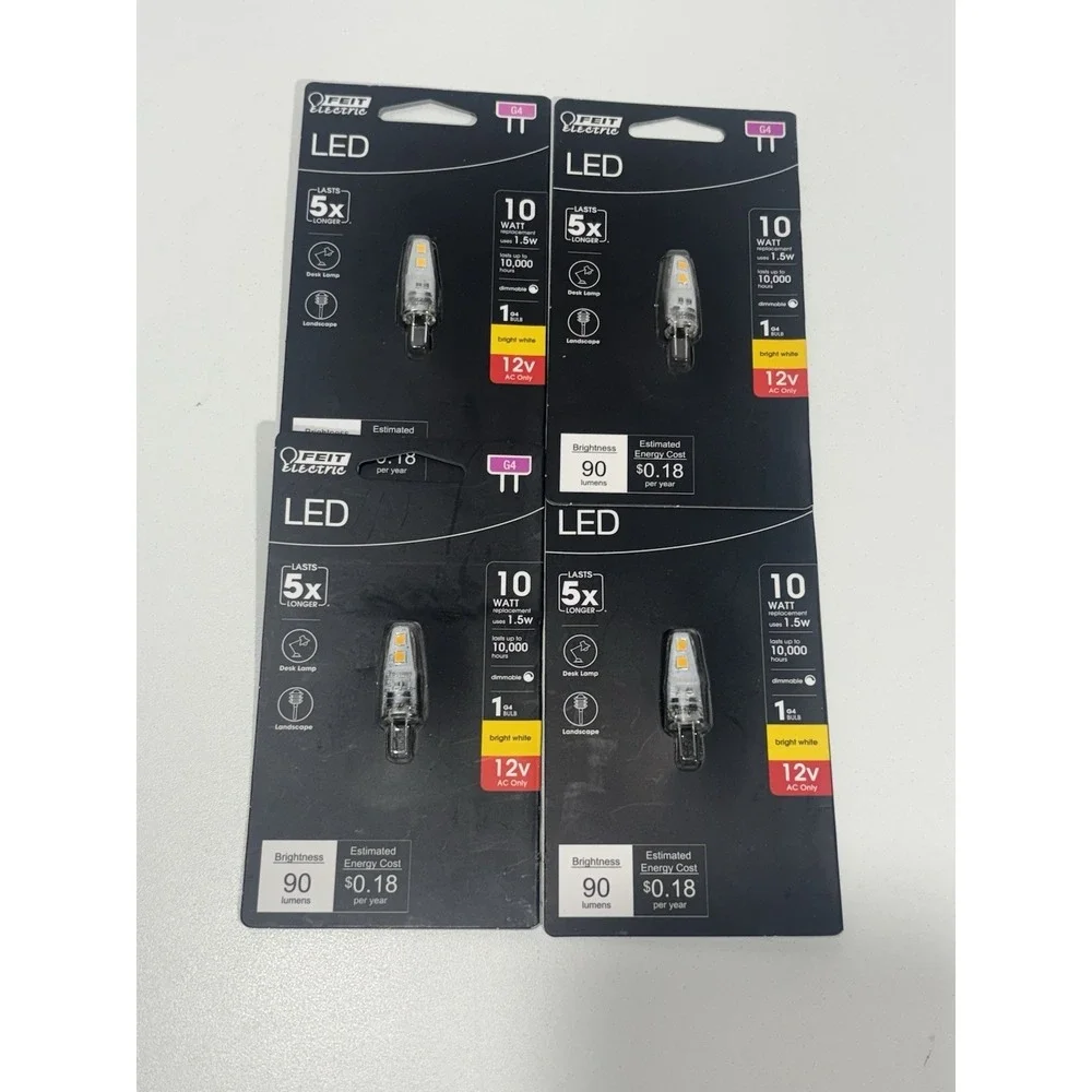 Feit Electric 10W Equiv 3000K T4 G4 Bi-Pin Base 12V Landscape LED Light Bulb 4Pk